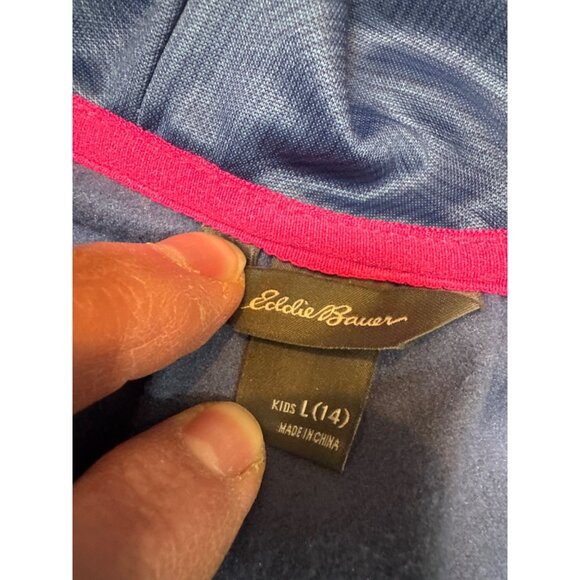 Eddie Bauer Kids Girls L (14) Blue Hoodie Jacket Pink Trim - Picture 4 of 11